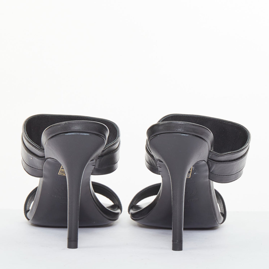 VERSACE Medusa Tribute gold buckle black leather high heel sandal EU38