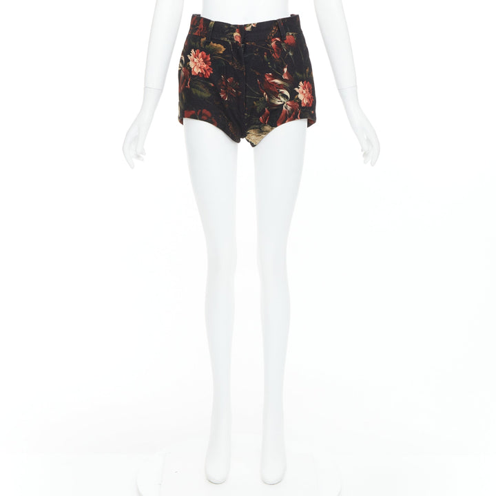 GIVENCHY Tisci 100% wool black red peony floral high rise shorts