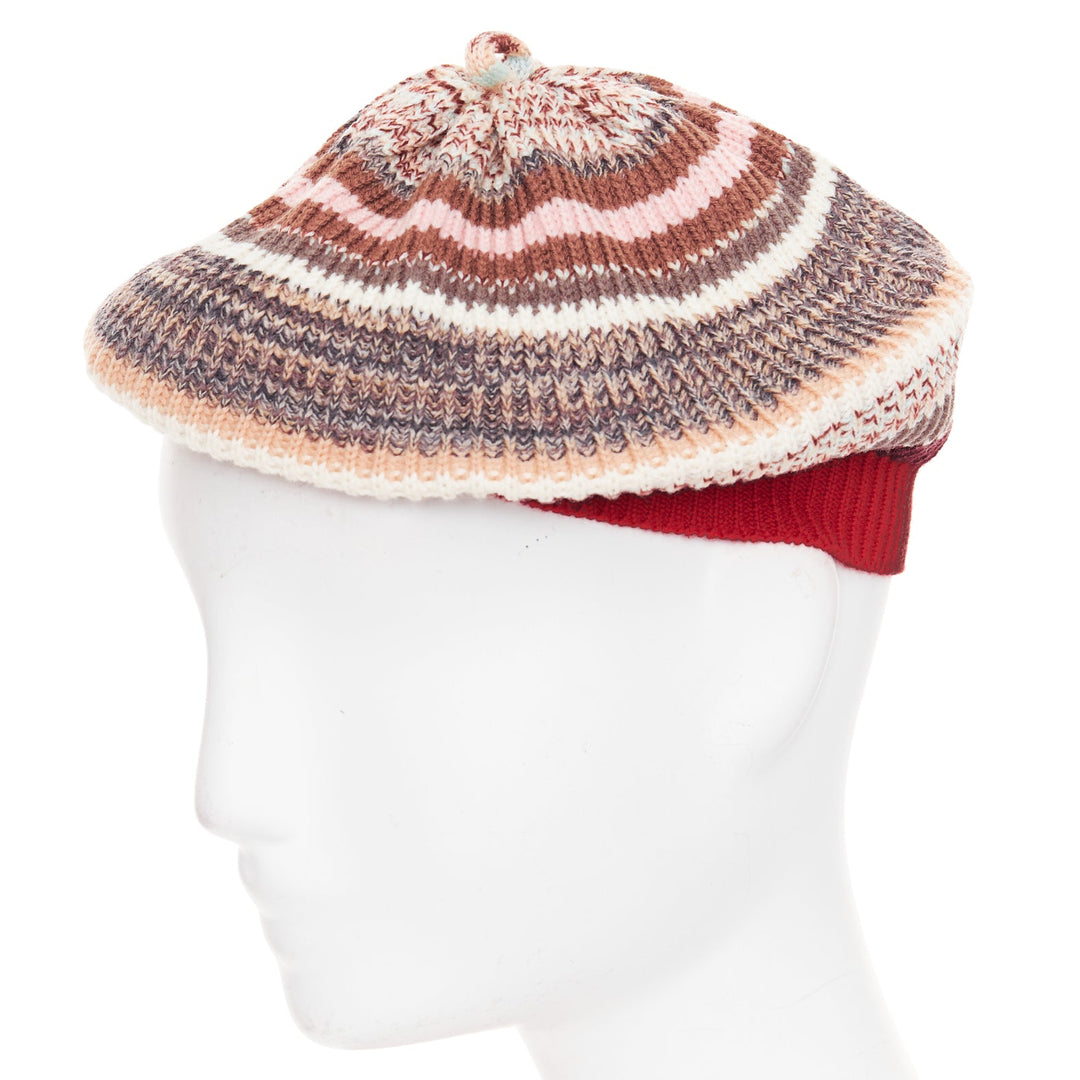 MISSONI red pink multicolor striped wool blend knitted beret hat