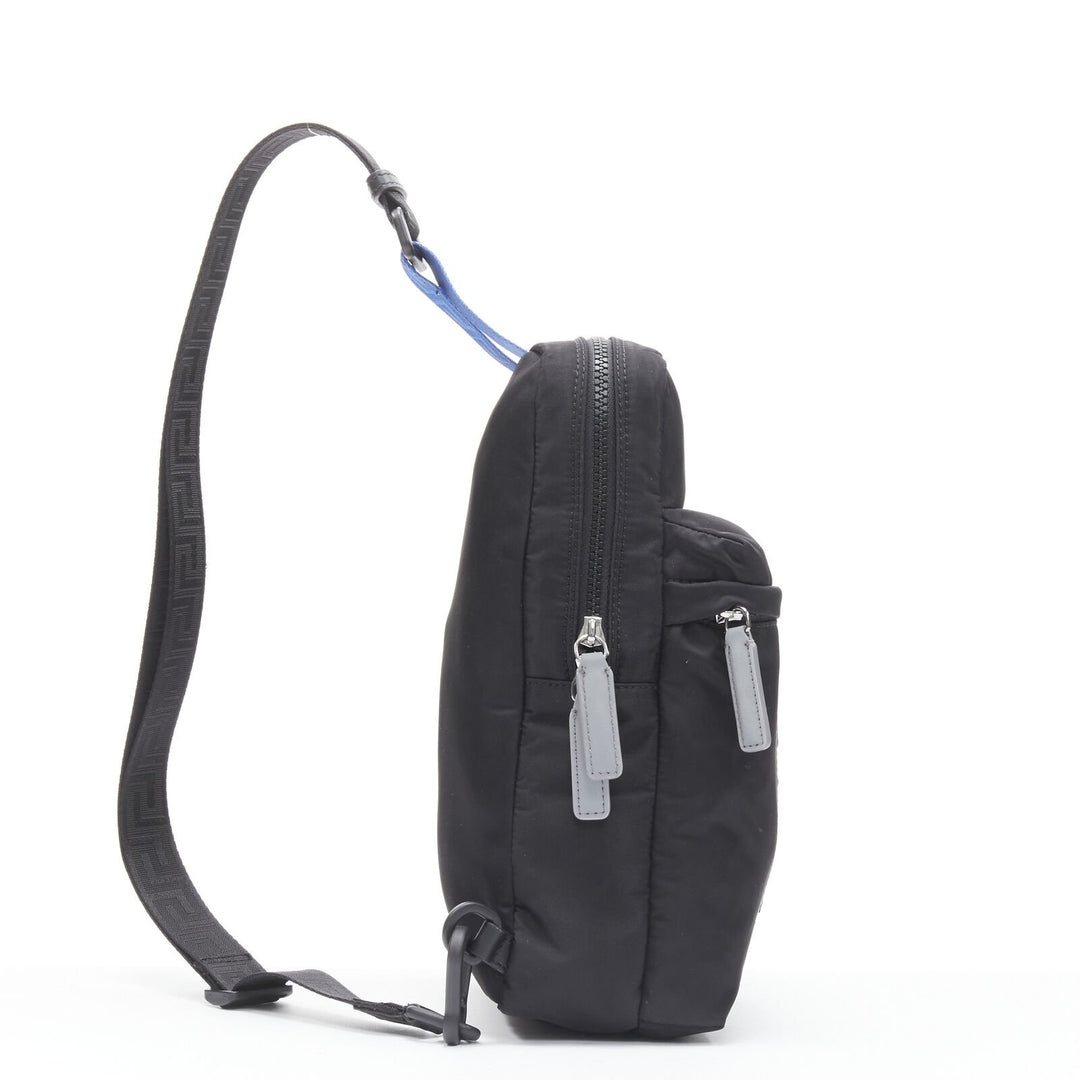 VERSACE reflective logo black nylon Greca sports strap sling crossbody bag