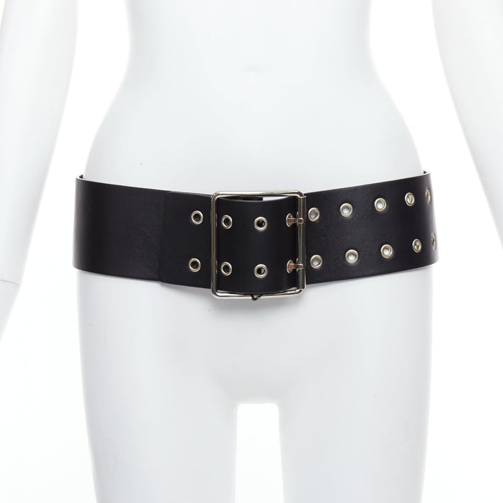 VERSUS VERSACE black leather silver grommet wide leather belt 34"