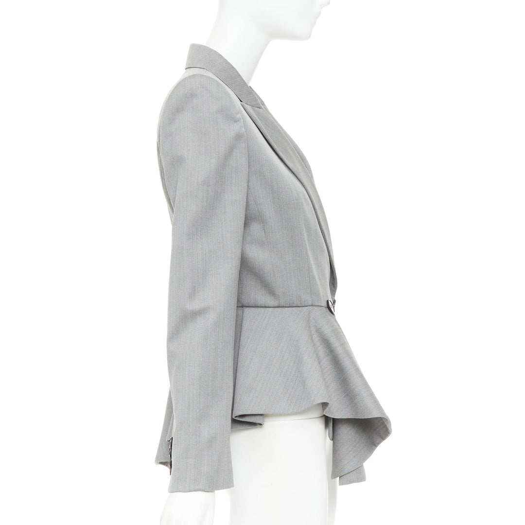 ALEXANDER MCQUEEN 2019 grey wool fuchsia pink lined peplum blazer jacket IT42 M