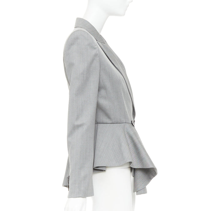 ALEXANDER MCQUEEN 2019 grey wool fuchsia pink lined peplum blazer jacket IT42 M