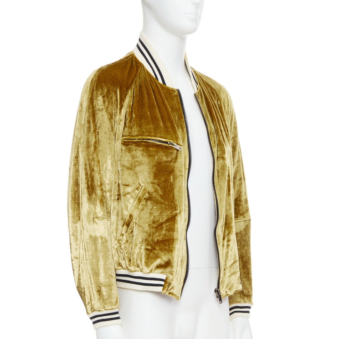 rare HAIDER ACKERMANN 2015 RUnway gold crushed velvet Teddy bomber jacket S