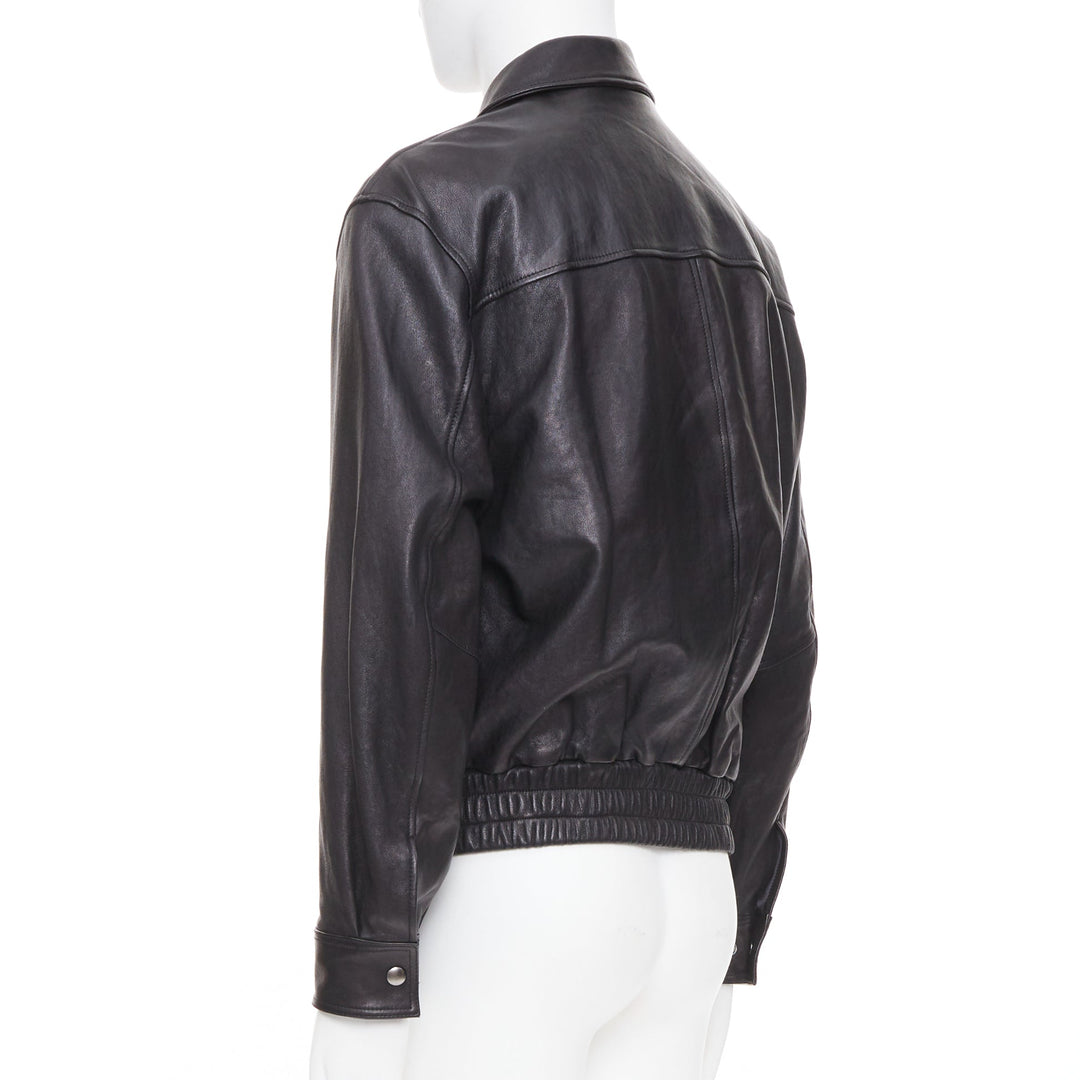 COOR black A2 lambskin leather flap pocket flight bomber jacket outerwear M