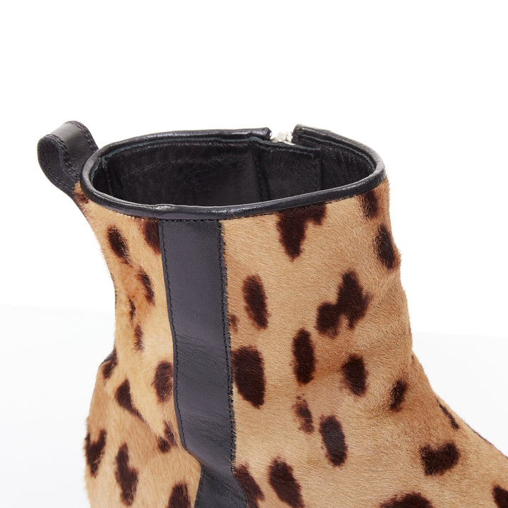 BALMAIN 2015 leopard print calf hair leather side zip classic ankle boots EU43