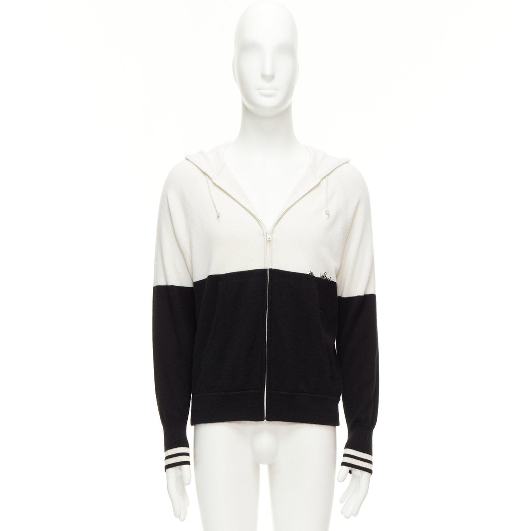 LORO PIANA Hiroshi Fujiwara 100% cashmere black white logo embroidery hoodie S