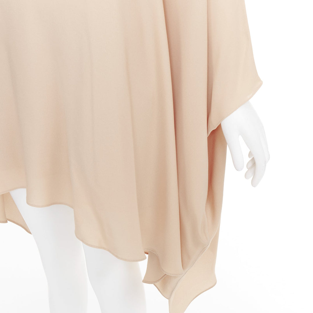 VALENTINO 100% silk nude cascade cape sleeves overlay keyhole mini dress IT38 XS