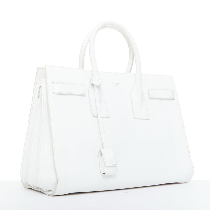 SAINT LAURENT Sac du Jour Small white grained leather executive tote bag