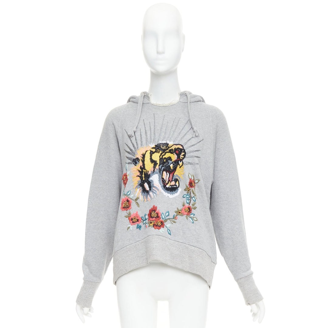 GUCCI Blind For Love grey cotton yellow tiger embroidered hoodie XS
