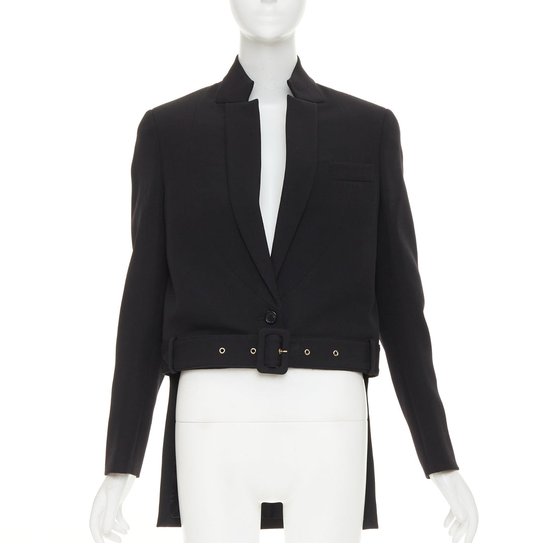 GIVENCHY black wool belted high low tailcoat jacket IT40 S