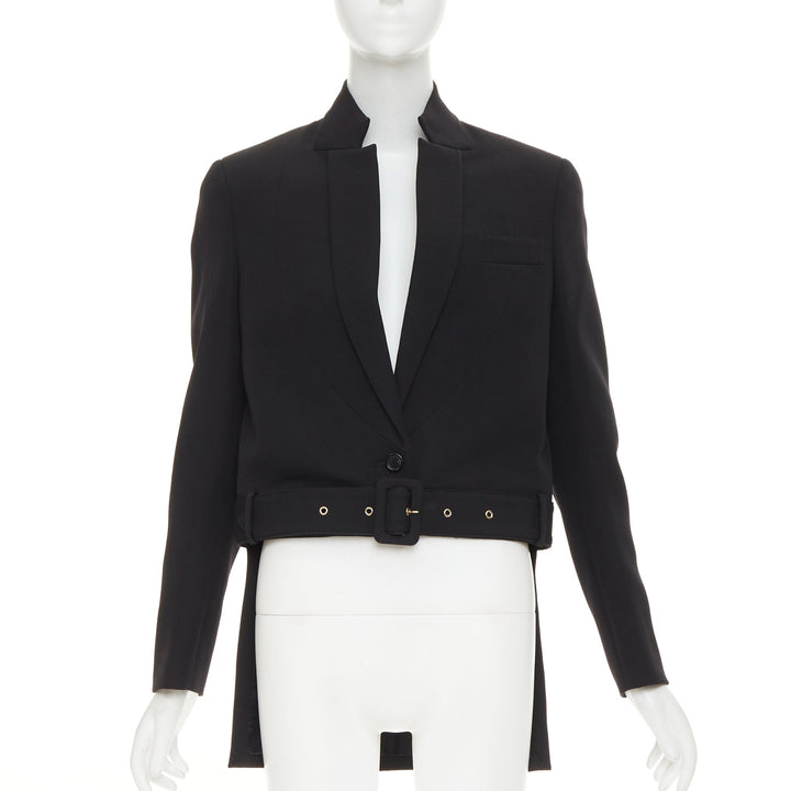 GIVENCHY black wool belted high low tailcoat jacket IT40 S