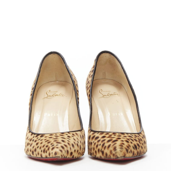 CHRISTIAN LOUBOUTIN brown cheetah spot print calf hair point toe pump EU36