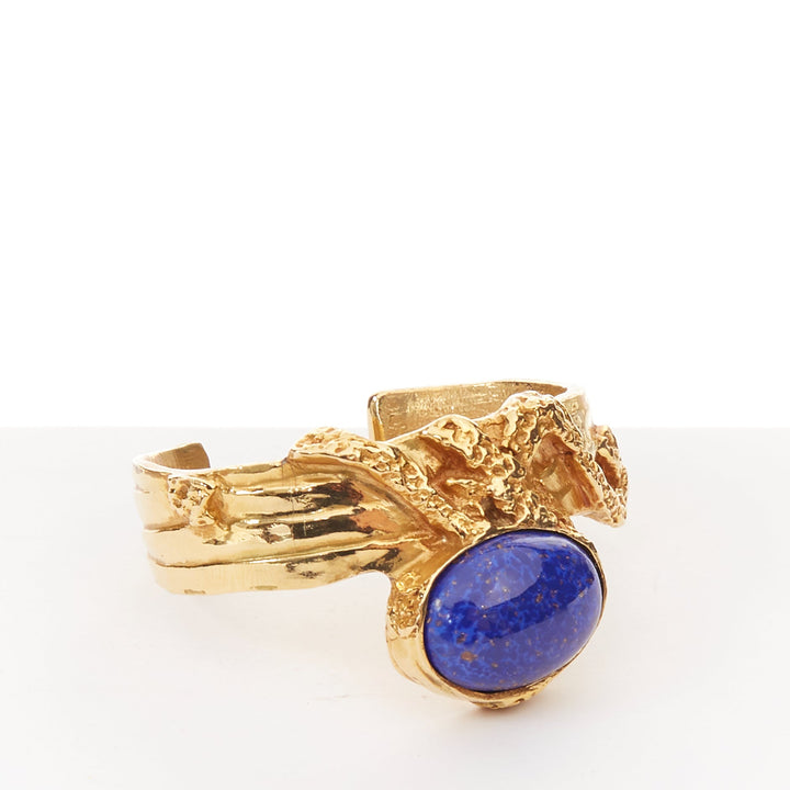 YVES SAINT LAURENT 2011 Arty cobalt blue stone gold textured bracelet bangle M