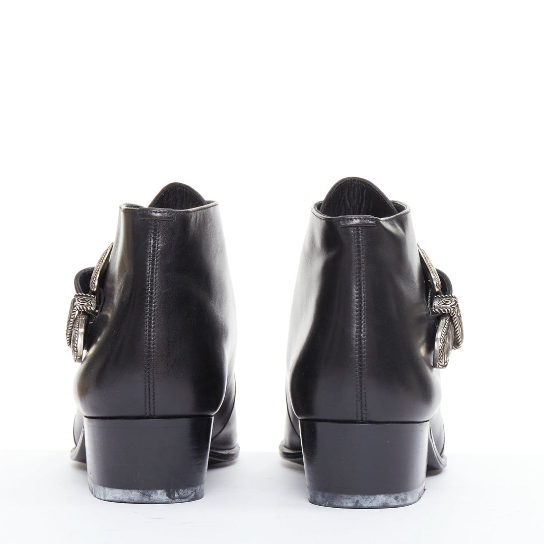 SAINT LAURENT Hedi Slimane silver western buckle heeled Chelsea booties EU38.5