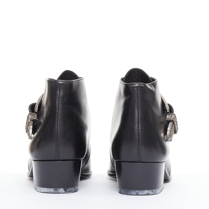 SAINT LAURENT Hedi Slimane silver western buckle heeled Chelsea booties EU38.5