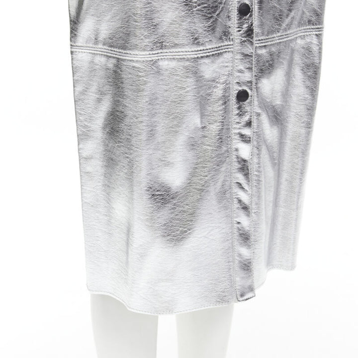 MSGM metallic silver faux leather oversized belt pencil skirt IT38 XS