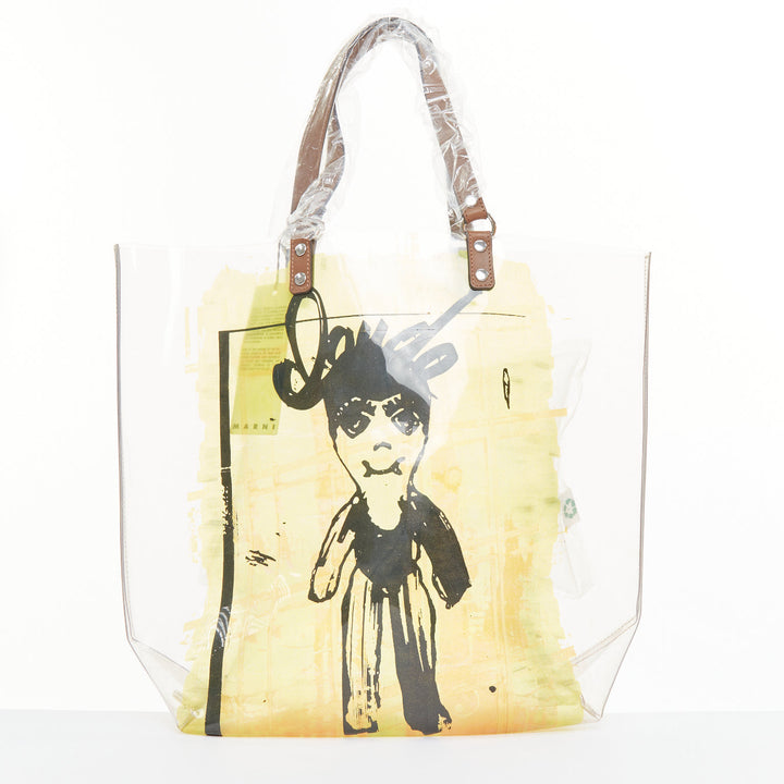 MARNI 2010 Cristal Claude Puppet print leather handles clear PVC tote bag