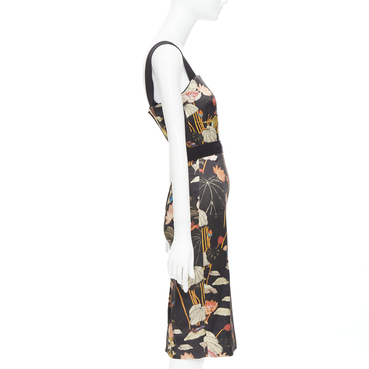 ETRO 2020 black brown water lily tiger print sheath dress IT38 XS
