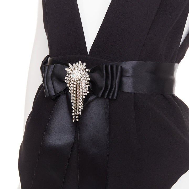 ALEXANDRE VAUTHIER COUTURE 2021 Runway black plunge brooch belt slit bodysuit
