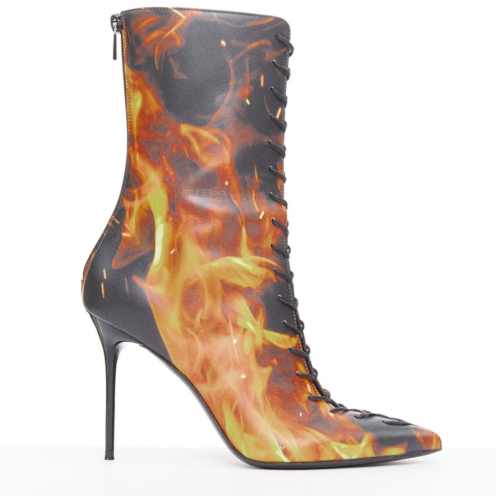 rare BALMAIN Uria black orange burning flame fire corset lace boots EU39