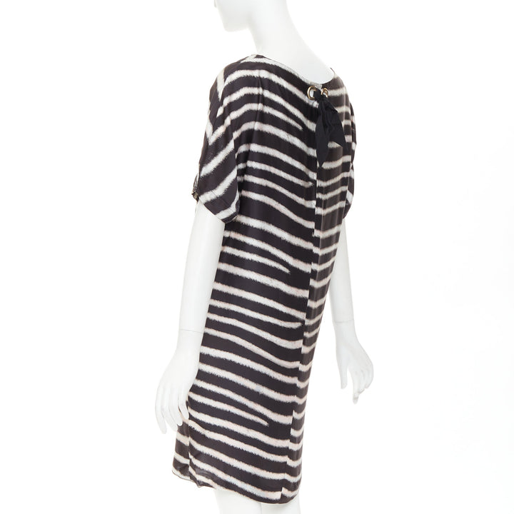 STELLA MCCARTNEY 2009  100% silk black zebra stripe print tent dress IT38 XS