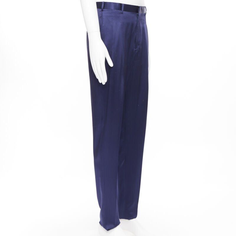 JOHN LAWRENCE SULLIVAN rich royal blue viscose dual pleat trousers pants 30"