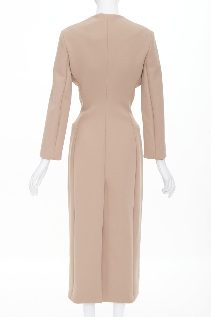THE ROW beige tan structural plunge V neck asymmetric single button coat US2 S