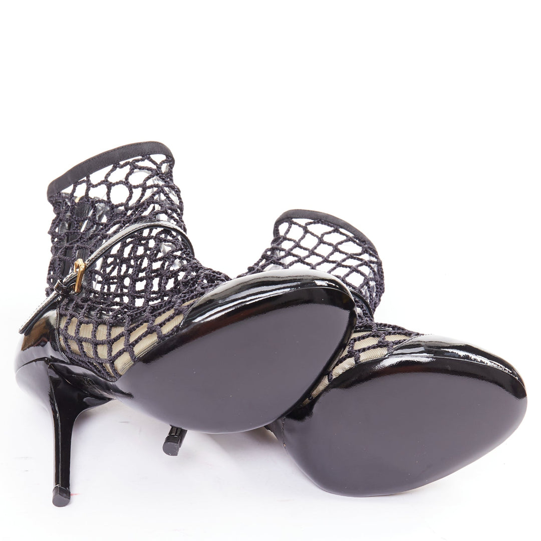 DOLCE GABBANA 2012  black patent leather fishnet maryjane heeled booties EU36