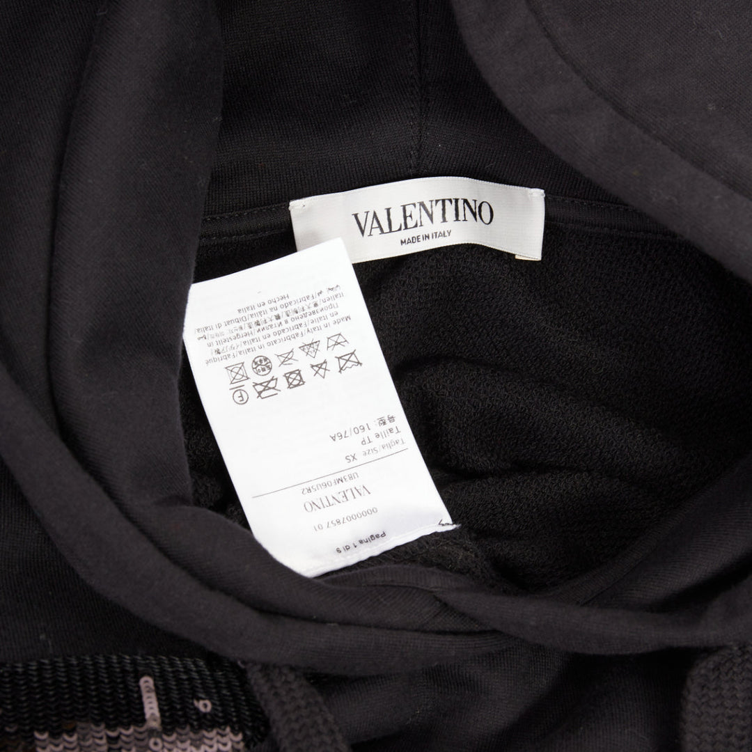 VALENTINO black cotton blend VLogo Signature sequin cropped hoodie XS