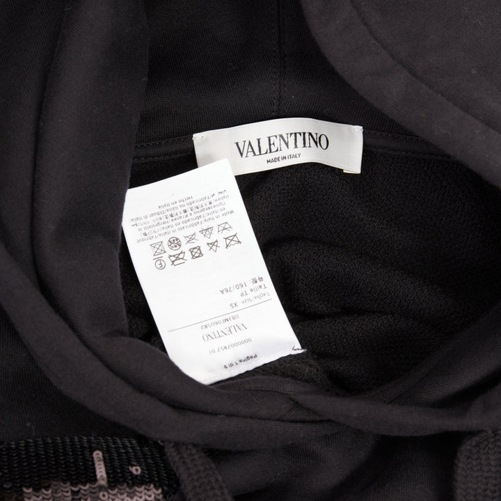 VALENTINO black cotton blend VLogo Signature sequin cropped hoodie XS