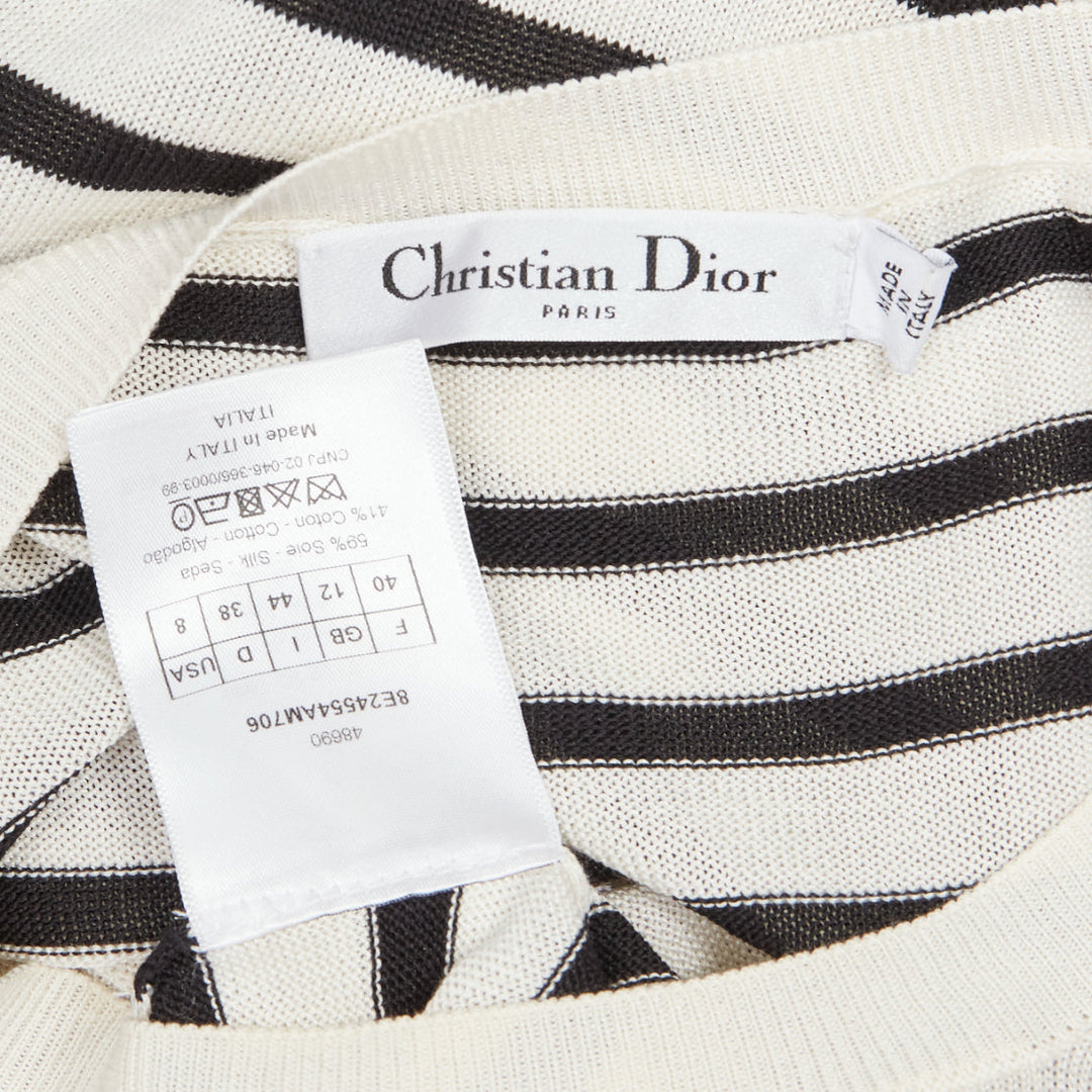 CHRISTIAN DIOR Jadior 8 cream black stripe long sleeve crew sweater FR40 L