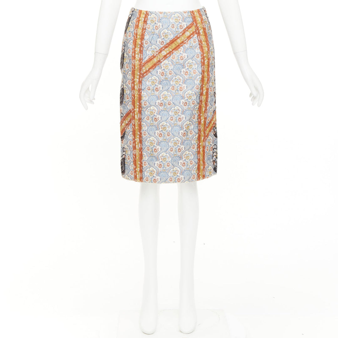 PRADA 2015 paisley oriental border patchwork silk jacquard pencil skirt IT38