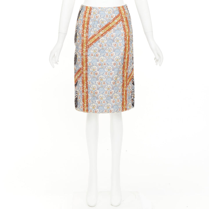 PRADA 2015 paisley oriental border patchwork silk jacquard pencil skirt IT38