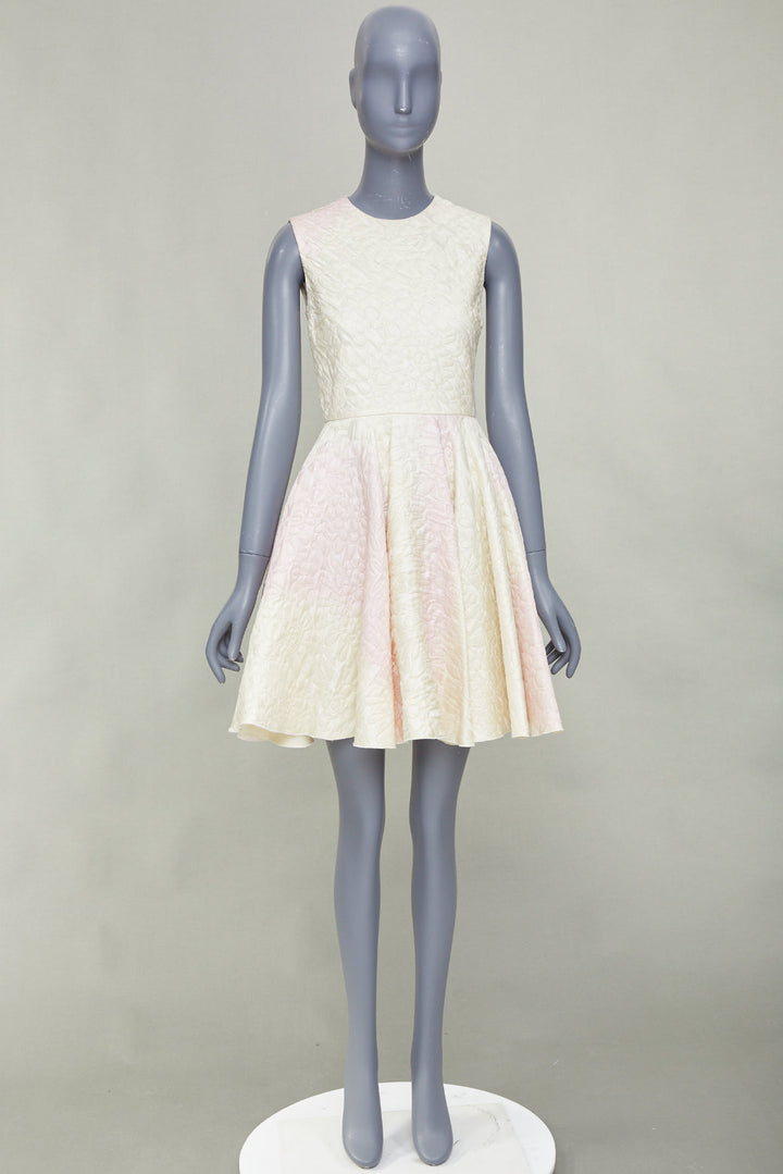 GIAMBATTISTA VALLI 2017 champagne pink cloque jacquard flare dress IT42 M