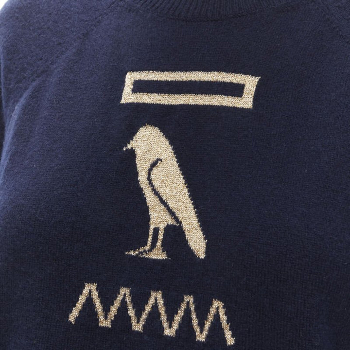 CHANEL 98% cashmere blend navy gold Egypt Hieroglypic pullover sweater FR36 S