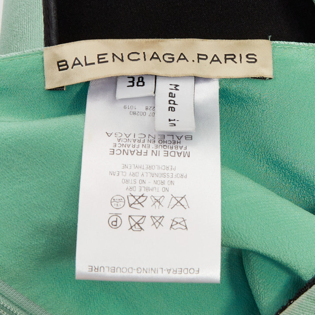 rare BALENCIAGA 2007 teal green silk sunburst panelled architectural top FR38 M