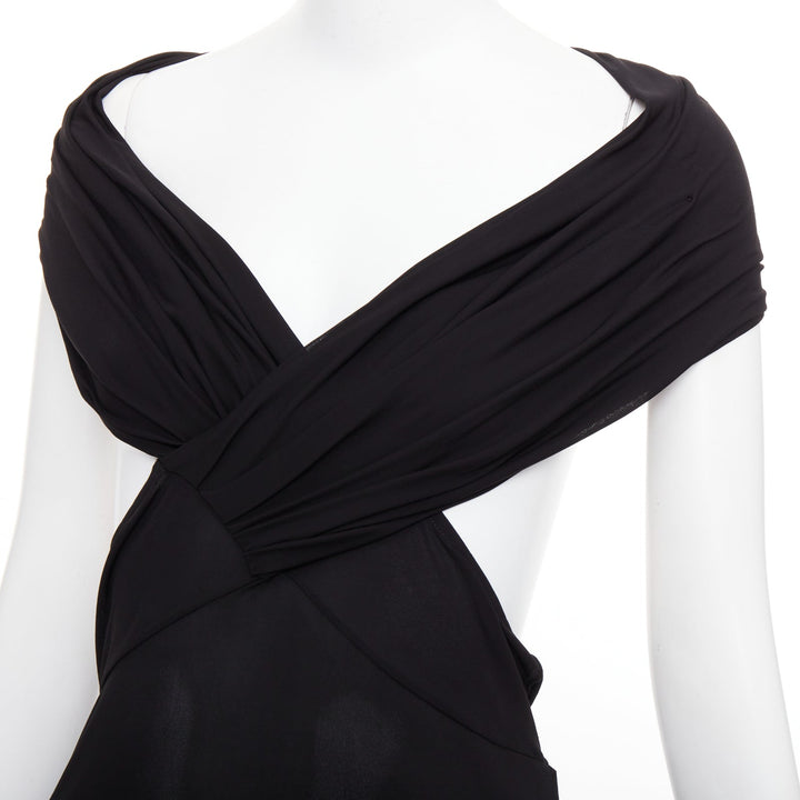 SAINT LAURENT 2022 black cut out gathered off shoulder open back dress FR38 S