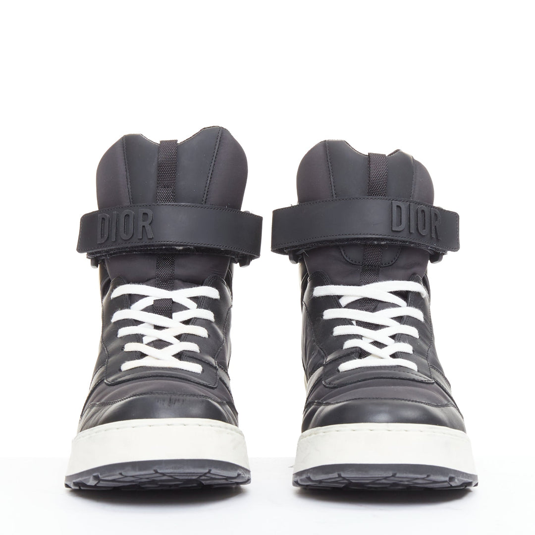 CHRISTIAN DIOR 2019 Jumper Leather black logo magic tape hi top sneakers EU37.5