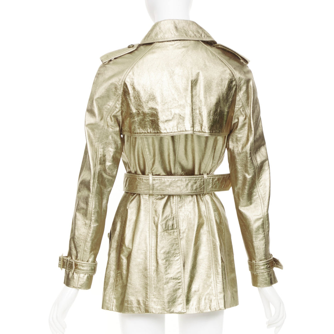 rare BURBERRY 2013 Runway gold lambskin double breasted trench coat IT38 XS