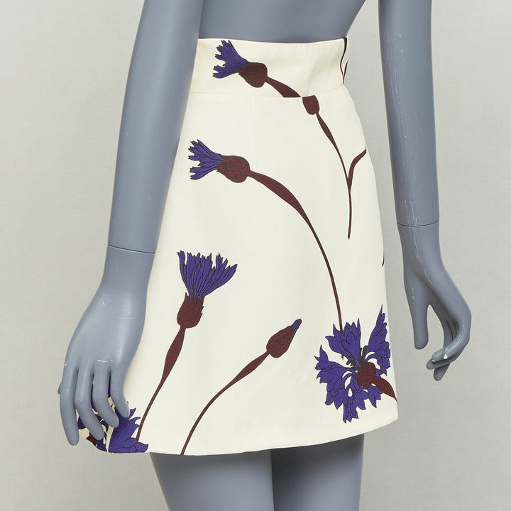 MIU MIU 2014 cream purple floral high waisted Aline skirt IT38 XS