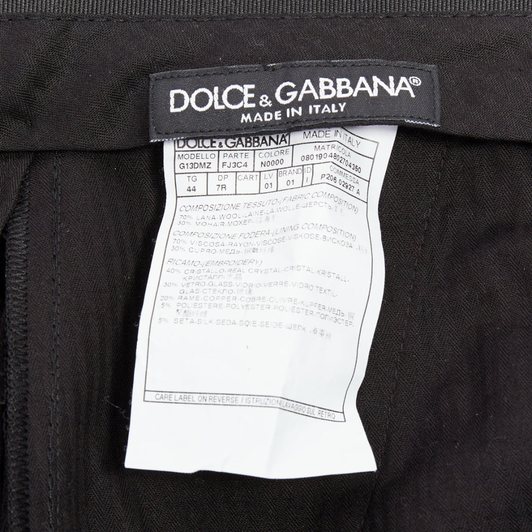 DOLCE GABBANA black wool mohair scaled pattern jacquard cropped trousers IT44 XS