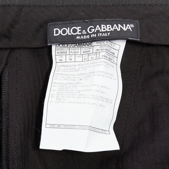 DOLCE GABBANA black wool mohair scaled pattern jacquard cropped trousers IT44 XS