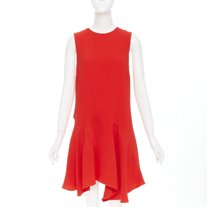 CHRISTIAN DIOR red silk blend round neck asymmetric handkerchief dress FR40 M