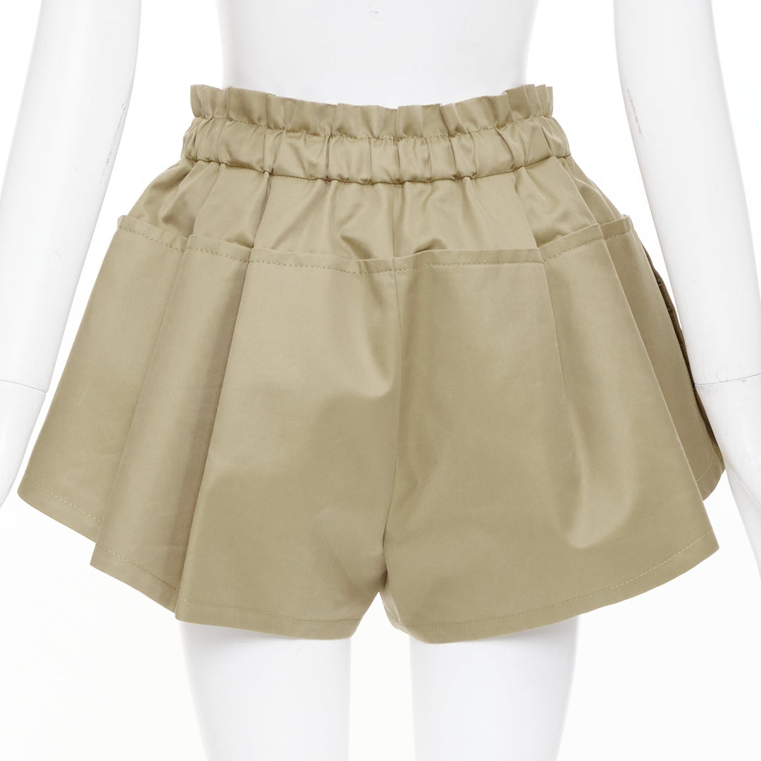 SACAI 2024 beige khaki cotton paperbag drawstring utility bubble shorts JP1 S