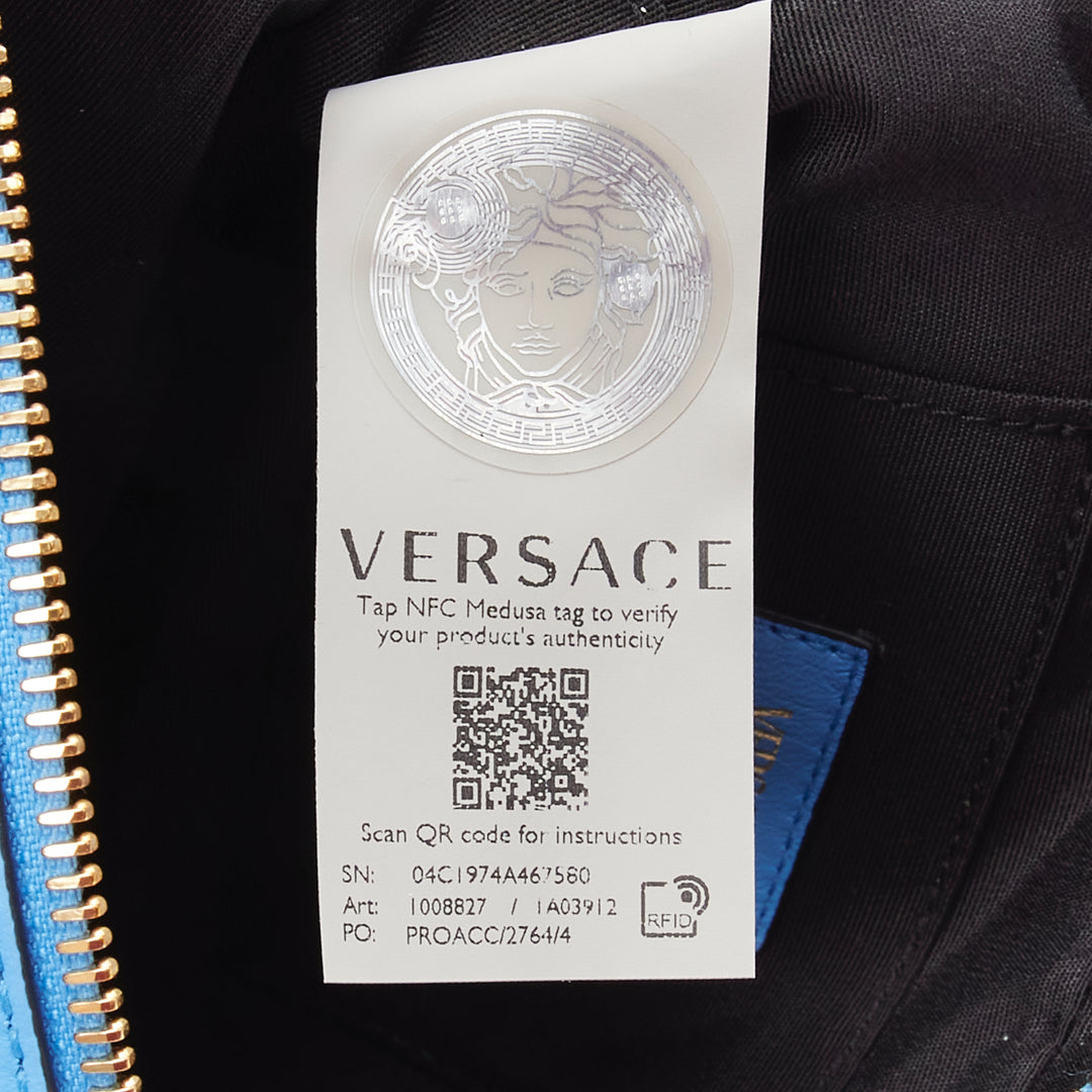 VERSACE blue lambskin leather quilted gold Medusa chain crossbody bag Small