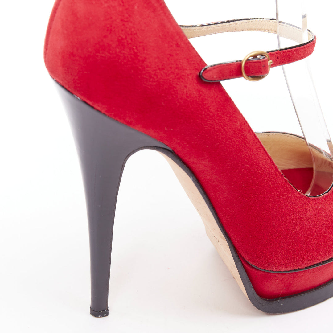 YVES SAINT LAURENT Rive Gauche Tribute Maryjane suede tulip peep platform EU36.5