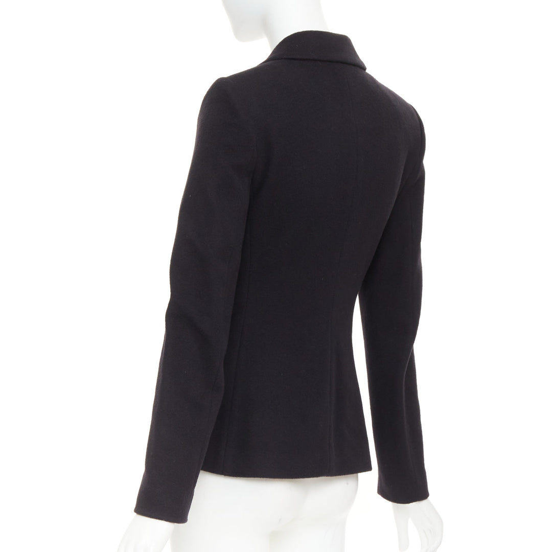 THE ROW black wool deerskin trim 3 patch pockets fitted blazer jacket US2 S