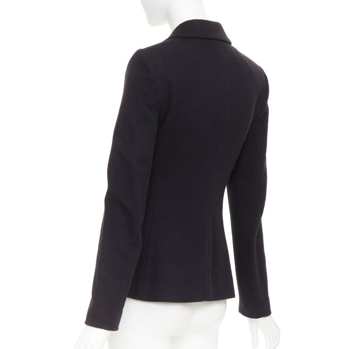 THE ROW black wool deerskin trim 3 patch pockets fitted blazer jacket US2 S