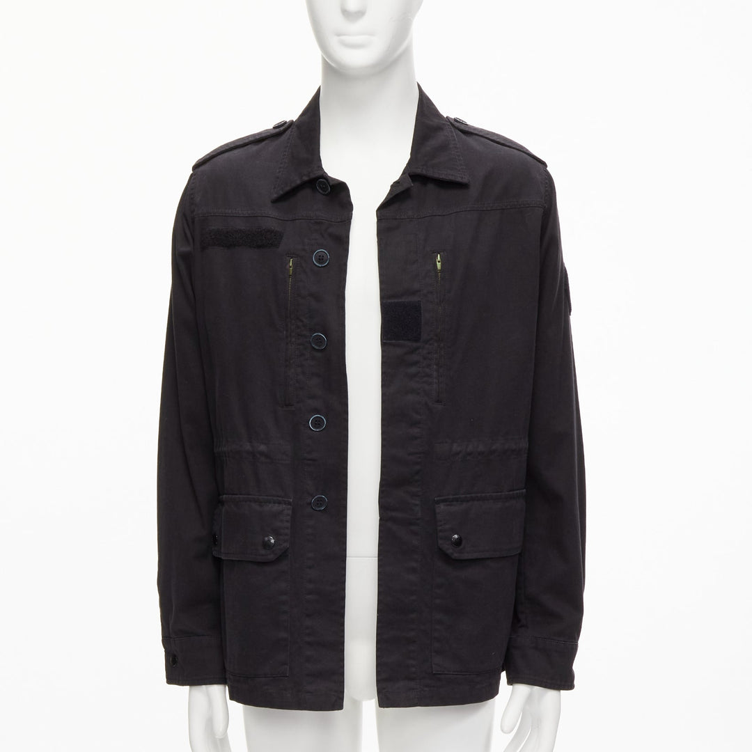 SAINT LAURENT 2015 Hedi Slimane black washed cotton linen military jacket FR46 S